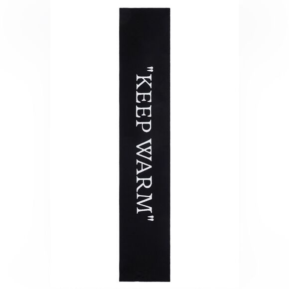 OFF-WHITE Keep Warm Scarf Black Scarf White text reversible Revolve FWRD $450 - Picture 1 of 8